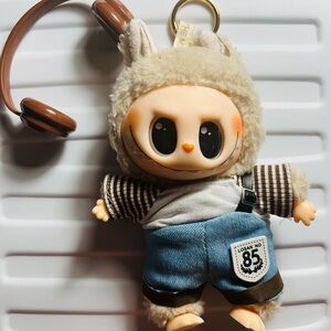 Charming Plush Pet Toy with Cream and Blue Outfit